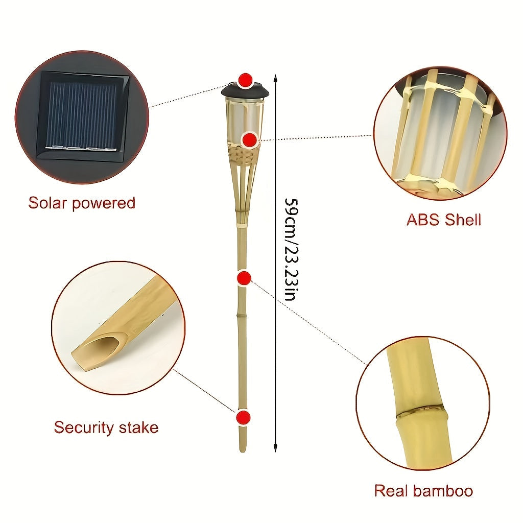 Luces de Llama de Bambú Solares (Paquete de 2) | Faroles Solares de Jardín para Exterior con 12 LED