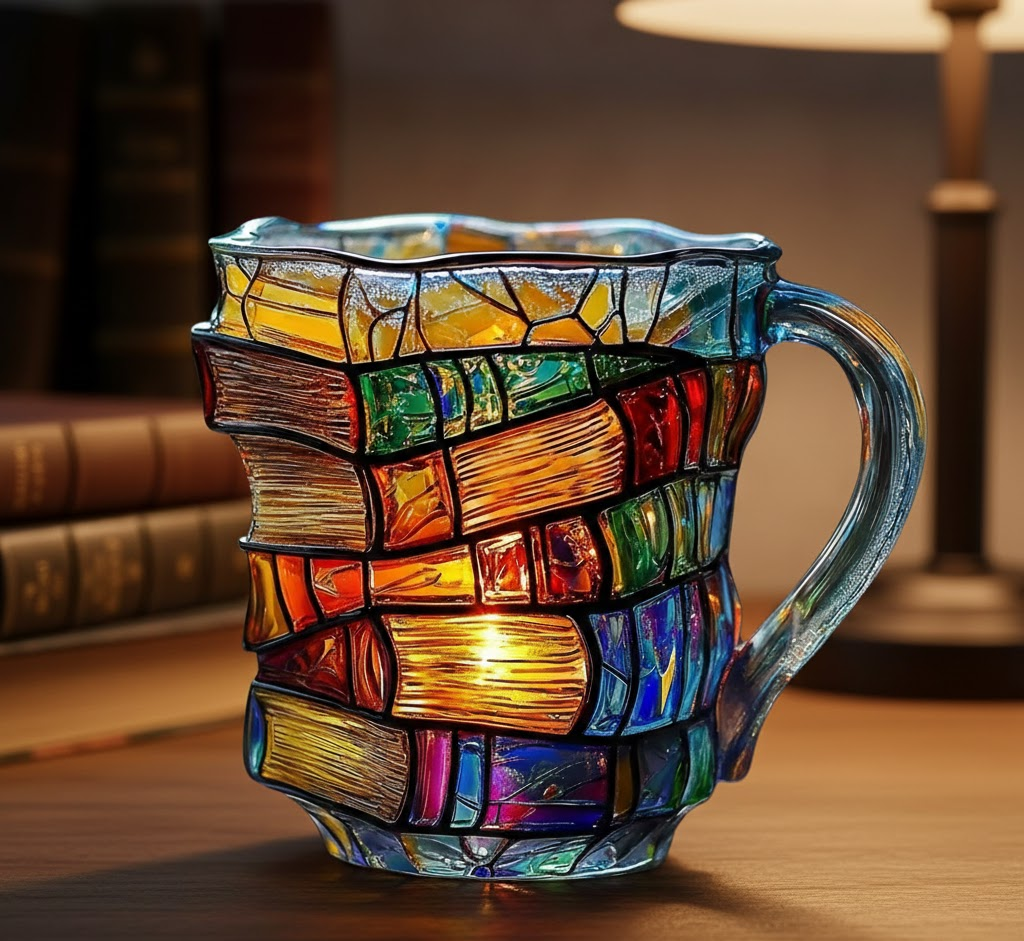 Taza Vidrio Diseño Libro 3D Regalo Literario