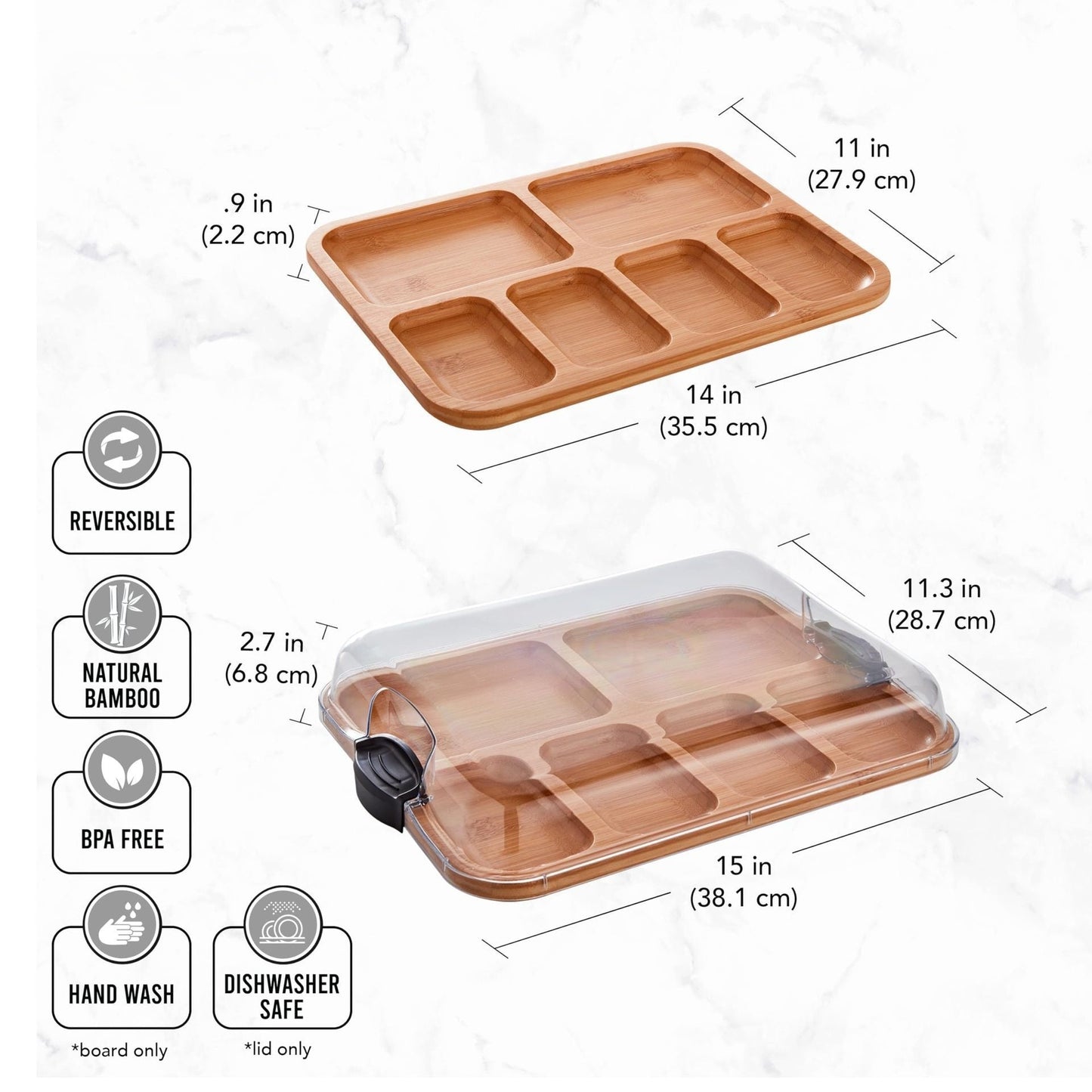 Tabla de cortar Bandeja de servir de bambú para charcutería Tapa con cierre
