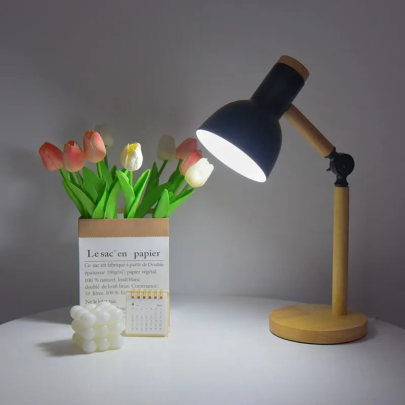 Lámpara de Escritorio de Madera Nórdica | Lámpara de Mesa Moderna Ajustable