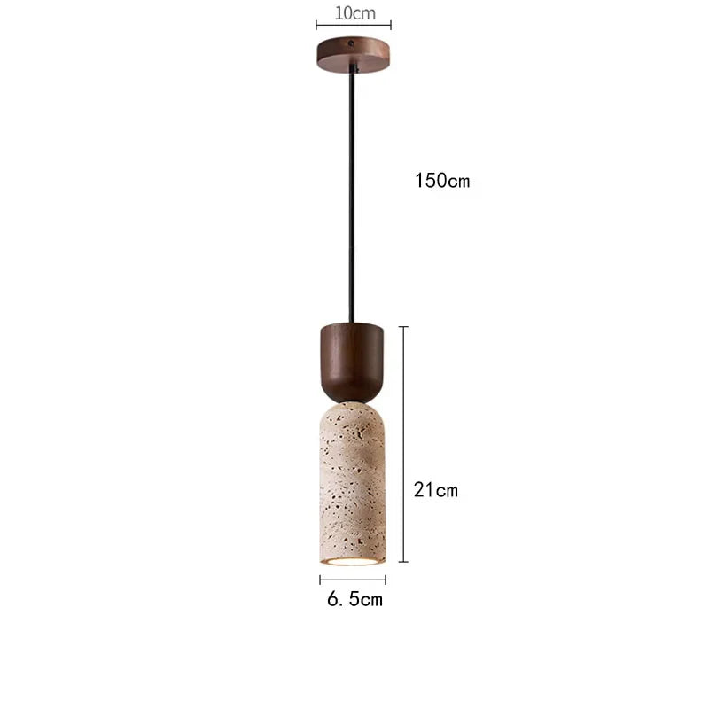 Lámpara colgante de travertino y madera Wabi-Sabi | Iluminación minimalista japonesa para mesita de noche