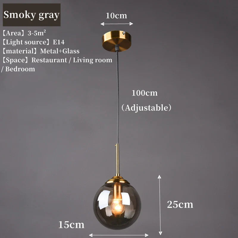 Lámpara colgante moderna de globo de vidrio nórdico | Ámbar, gris humo, vidrio transparente