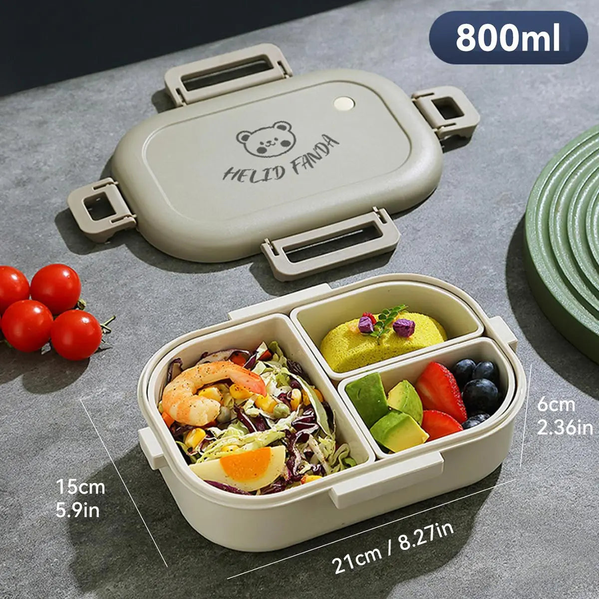 FreshMate | Caja de Almuerzo Bento Portátil | A prueba de fugas con 3 Compartimentos