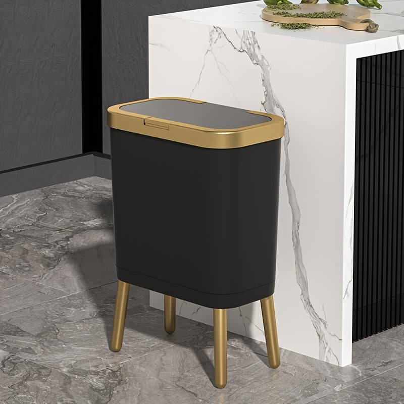 Cubo de basura moderno de 15L con cierre hermético contra olores y patas elevadas | Contenedor de desechos elegante para cocina, sala y baño
