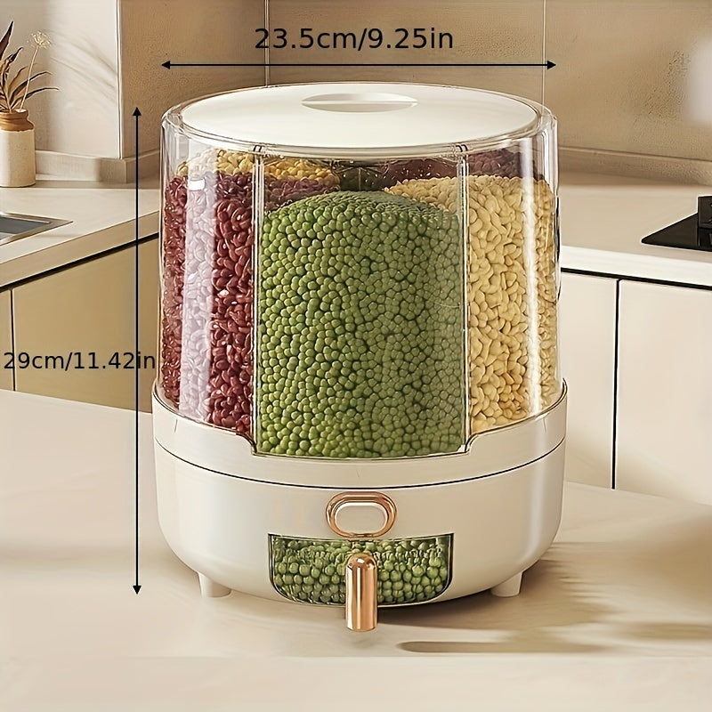 Recipiente hermético giratorio para almacenamiento de alimentos | Dispensador de granos y cereales de gran capacidad con diseño de 360°