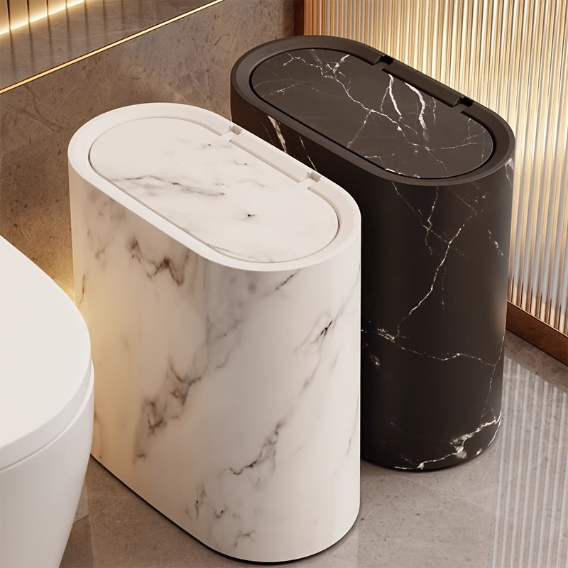 Papelera con diseño de mármol | Cubo moderno para baño y cocina con tapa