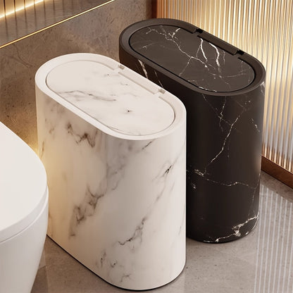 Papelera con diseño de mármol | Cubo moderno para baño y cocina con tapa