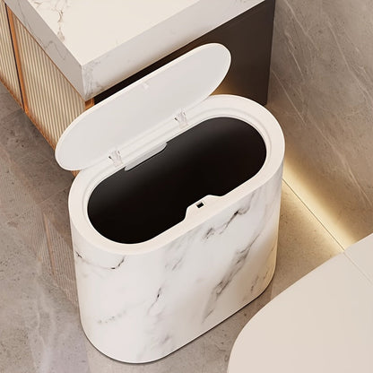 Papelera con diseño de mármol | Cubo moderno para baño y cocina con tapa
