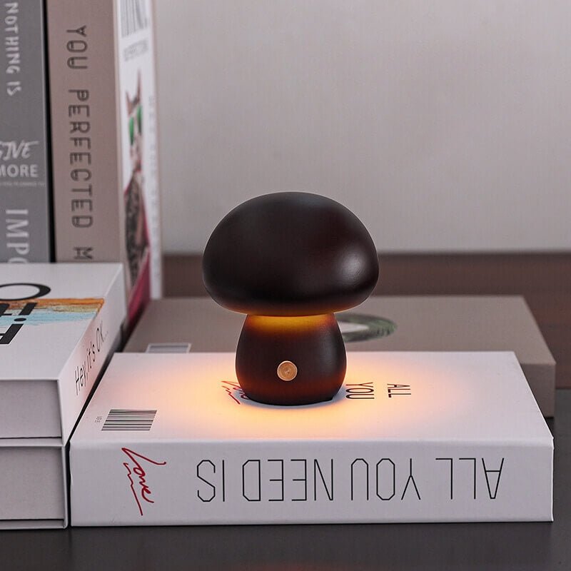 Lámpara de Champiñón Portobello | Luz Nocturna Recargable de Madera Natural