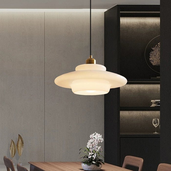 Lámpara colgante de vidrio blanco | Elegancia moderna de mediados de siglo