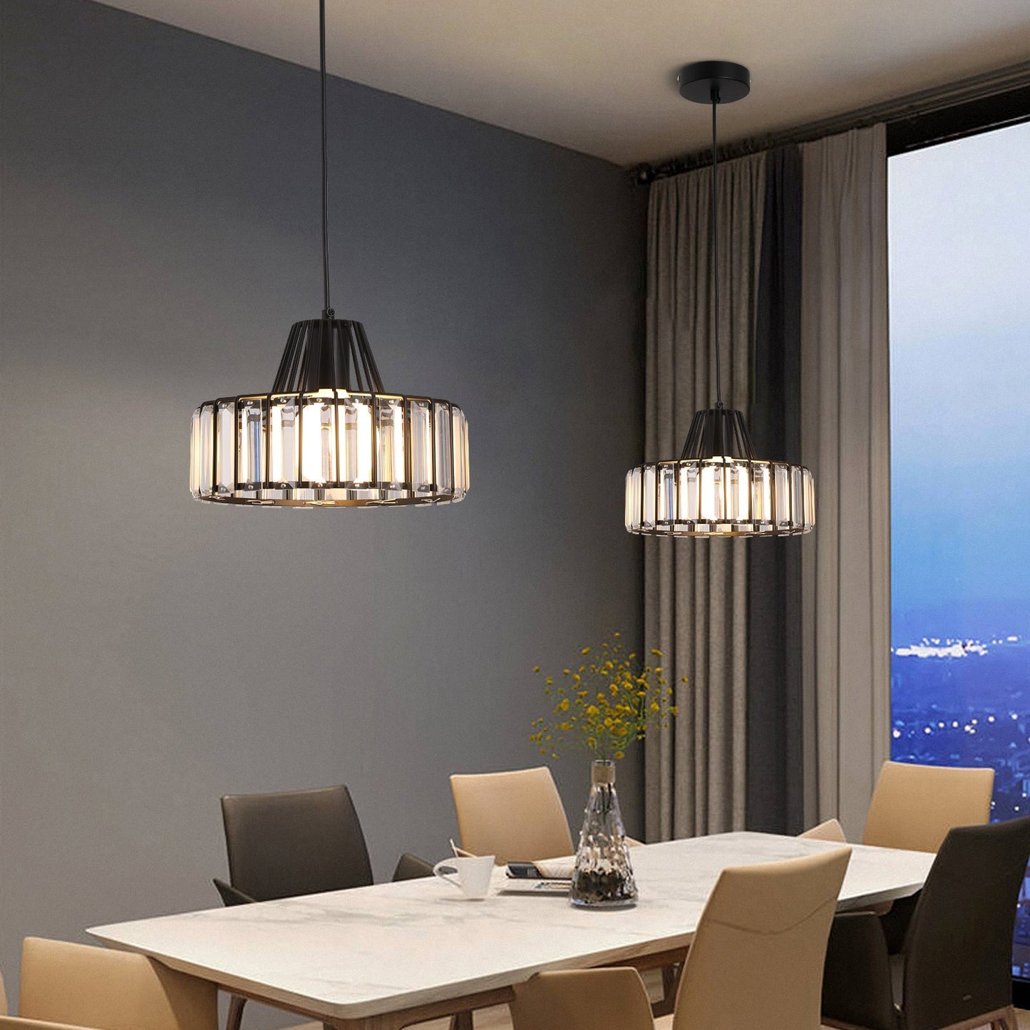 Lámpara Colgante Moderna de Cristal Negro | Elegante Luminaria Suspendida