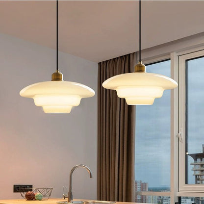 Lámpara colgante de vidrio blanco | Elegancia moderna de mediados de siglo