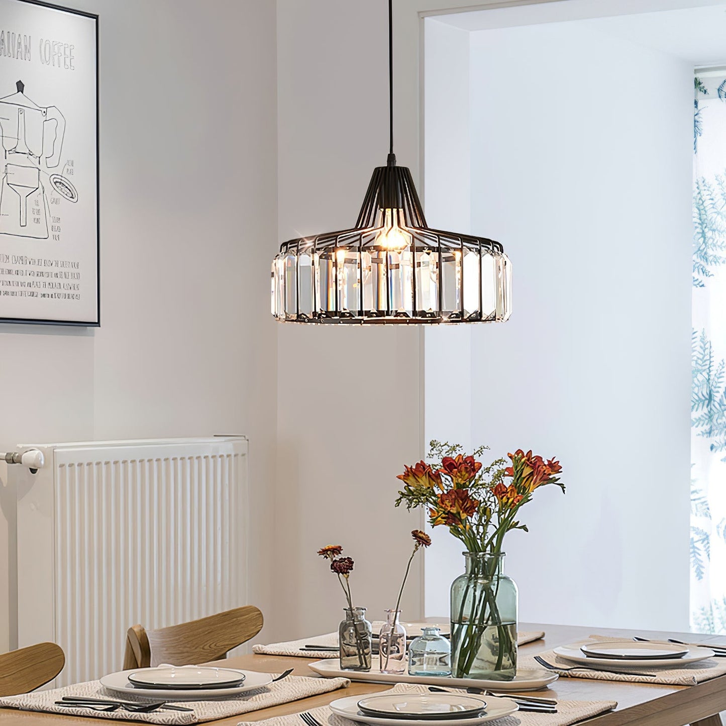 Lámpara Colgante Moderna de Cristal Negro | Elegante Luminaria Suspendida