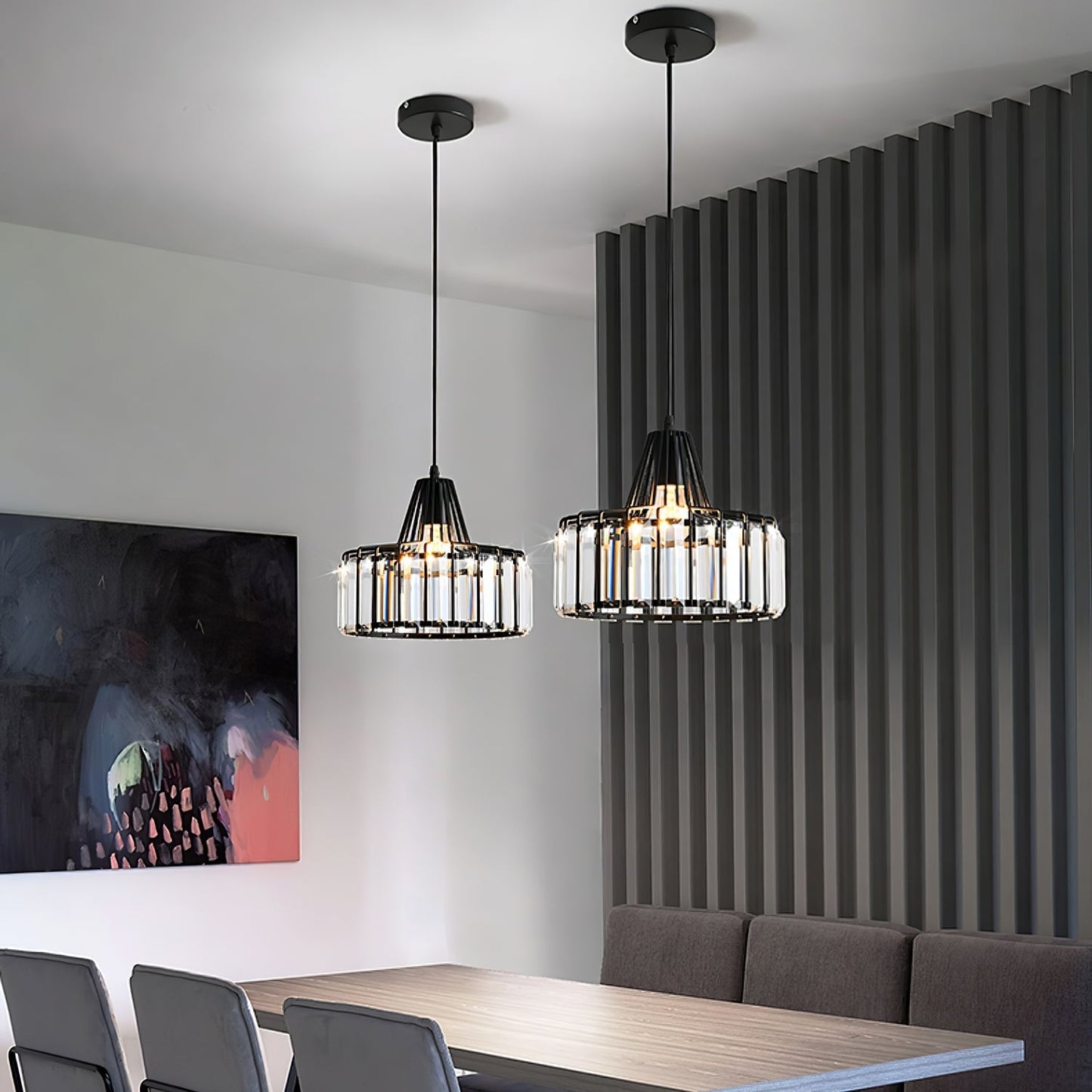Lámpara Colgante Moderna de Cristal Negro | Elegante Luminaria Suspendida