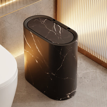 Papelera con diseño de mármol | Cubo moderno para baño y cocina con tapa