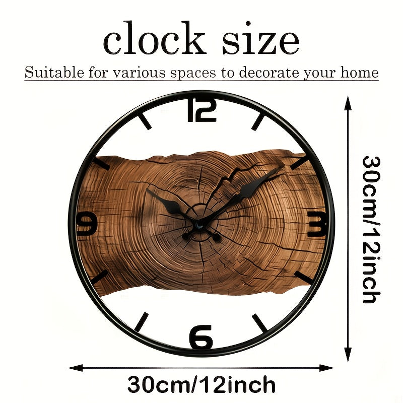Reloj de Pared con Diseño de Troncos Rústicos | Reloj con Aspecto de Madera Natural