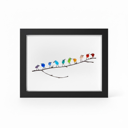 Marco de cuadro para arte de pared con vidrio marino, pájaro y madera flotante, exhibición costera