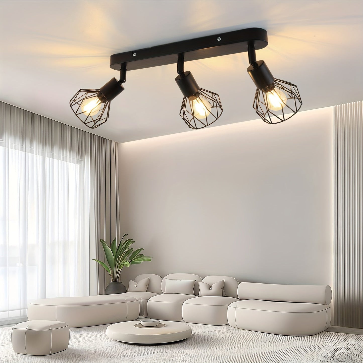 Foco de techo vintage de 3 luces | Lámpara industrial de metal negro