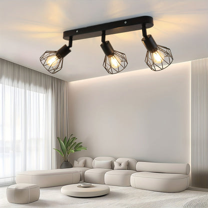 Foco de techo vintage de 3 luces | Lámpara industrial de metal negro