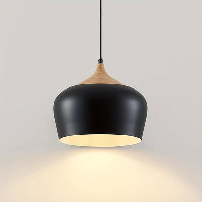 Lámpara colgante escandinava moderna | Diseño de hierro y veta de madera