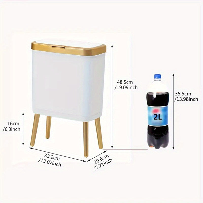Cubo de basura moderno de 15L con cierre hermético contra olores y patas elevadas | Contenedor de desechos elegante para cocina, sala y baño