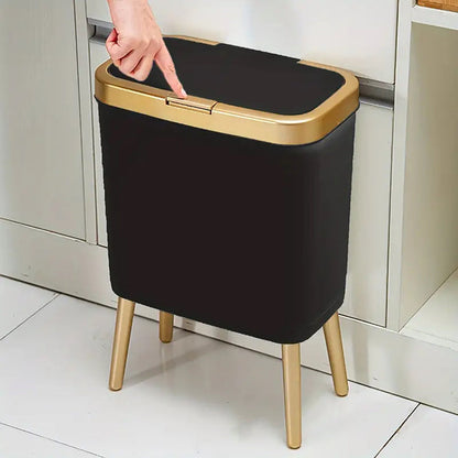 Cubo de basura moderno de 15L con cierre hermético contra olores y patas elevadas | Contenedor de desechos elegante para cocina, sala y baño