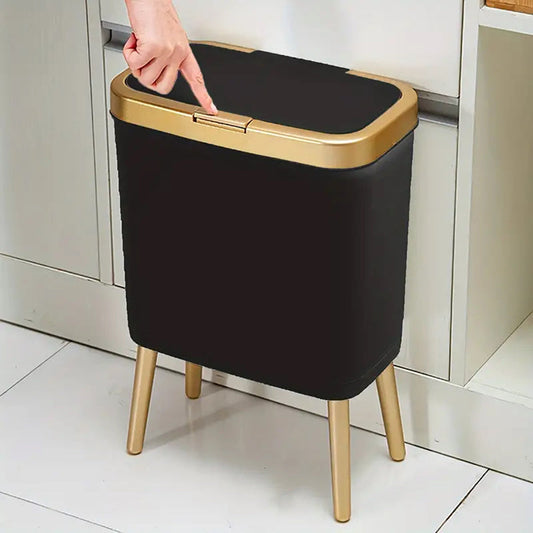 Cubo de basura moderno de 15L con cierre hermético contra olores y patas elevadas | Contenedor de desechos elegante para cocina, sala y baño