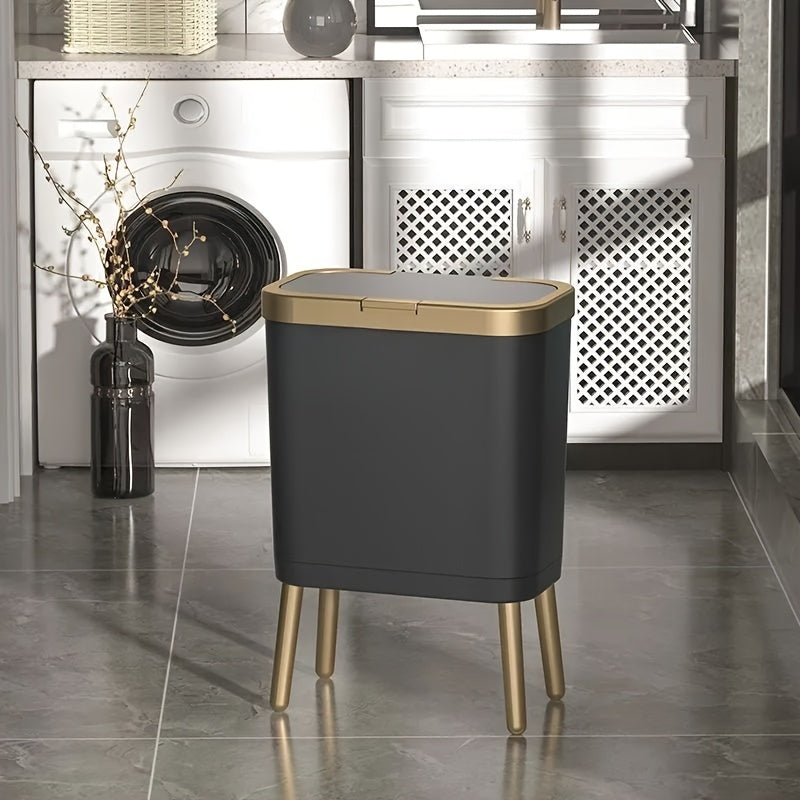 Cubo de basura moderno de 15L con cierre hermético contra olores y patas elevadas | Contenedor de desechos elegante para cocina, sala y baño