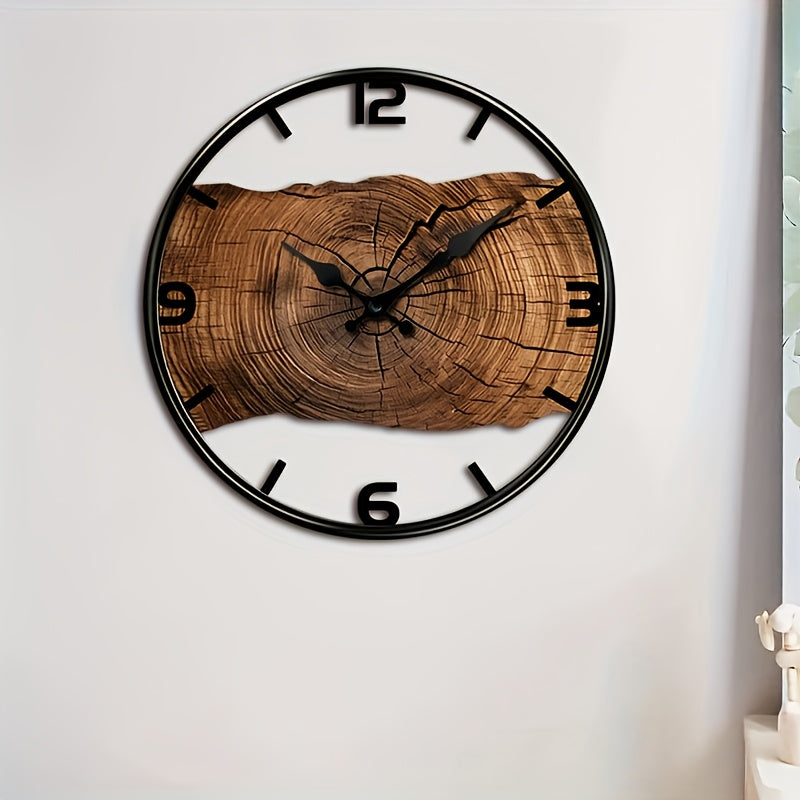 Reloj de Pared con Diseño de Troncos Rústicos | Reloj con Aspecto de Madera Natural