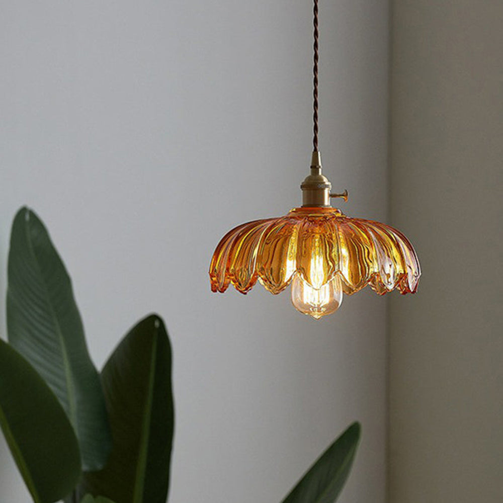 Lámpara Colgante Vintage con Flor | Luz Colgante de Vidrio de Colores