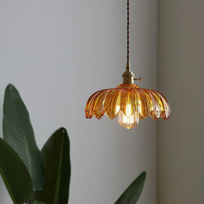 Lámpara Colgante Vintage con Flor | Luz Colgante de Vidrio de Colores