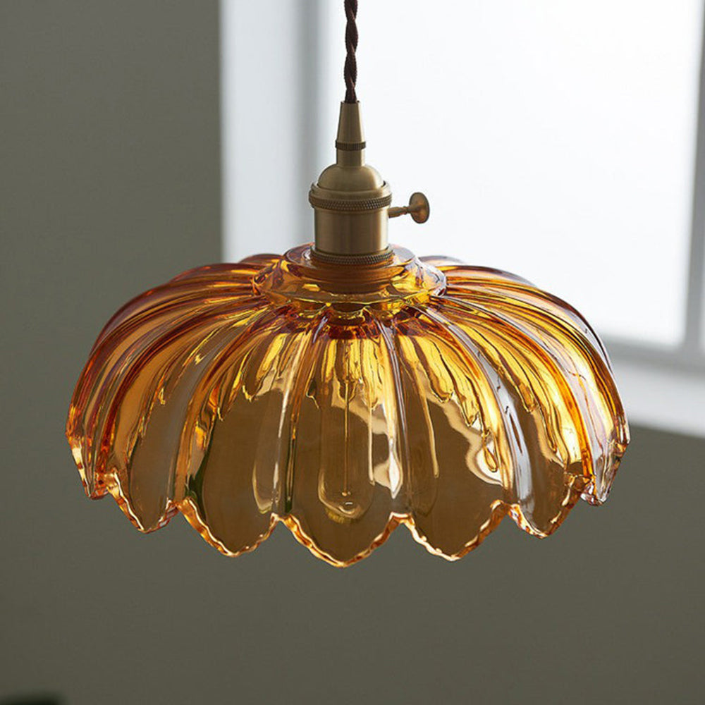 Lámpara Colgante Vintage con Flor | Luz Colgante de Vidrio de Colores
