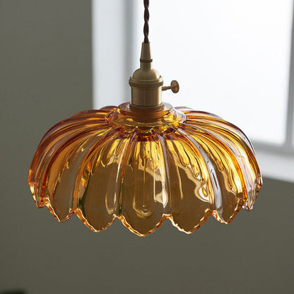 Lámpara Colgante Vintage con Flor | Luz Colgante de Vidrio de Colores