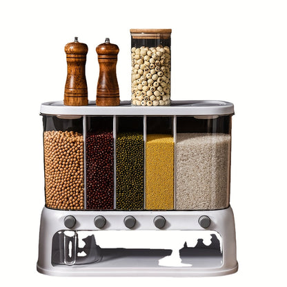 Contenedor de Almacenamiento de Granos para Cocina con Múltiples Compartimentos | Organizador de Despensa Hermético con Tapa Abatible
