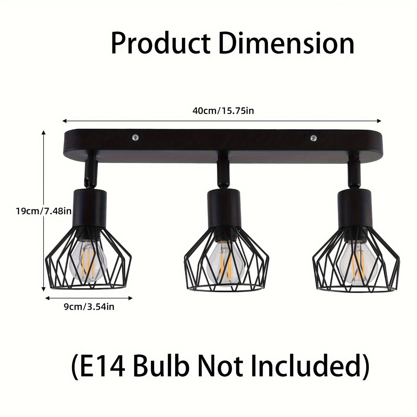 Foco de techo vintage de 3 luces | Lámpara industrial de metal negro