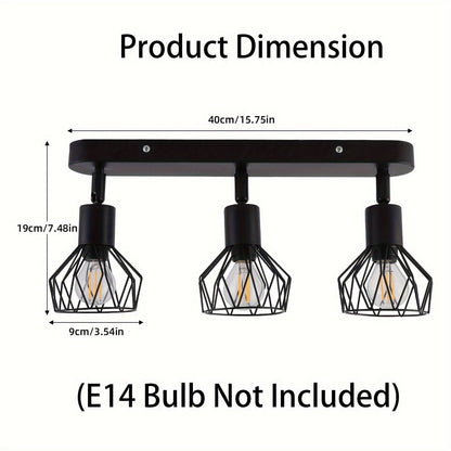 Foco de techo vintage de 3 luces | Lámpara industrial de metal negro