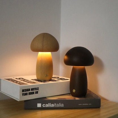 Lámpara de Champiñón Portobello | Luz Nocturna Recargable de Madera Natural