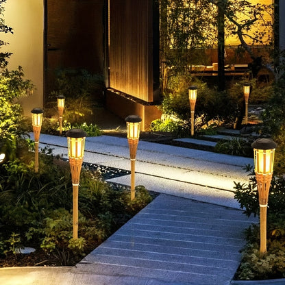Luces de Llama de Bambú Solares (Paquete de 2) | Faroles Solares de Jardín para Exterior con 12 LED