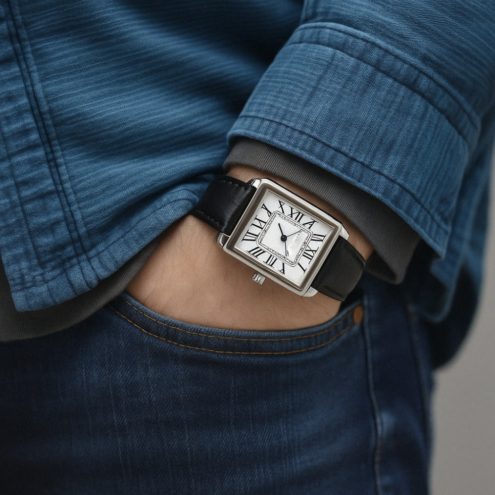 Reloj clásico de vestir para hombre, cuadrado, analógico, estilo retro