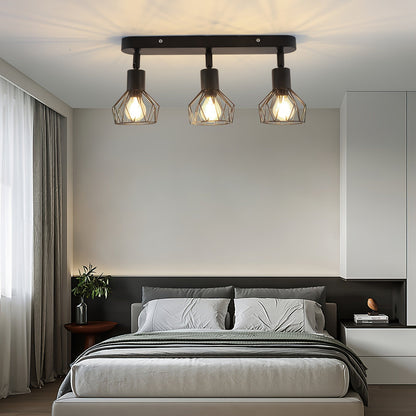 Foco de techo vintage de 3 luces | Lámpara industrial de metal negro