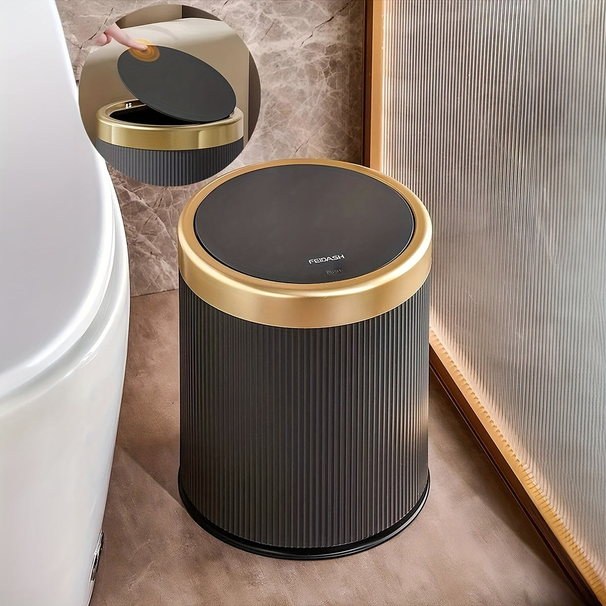 Cubo de basura ovalado de lujo | Contenedor de residuos con tapa de presión y doble cubo interior