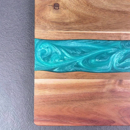 Tabla de cortar de resina para río | Tabla de charcutería y queso de madera de acacia