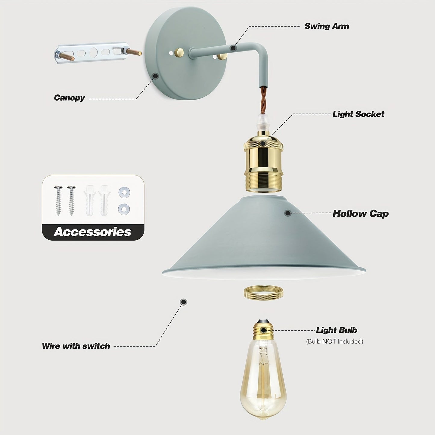 Aplique de pared moderno de metal | Lámpara de pared industrial con acabado en aceite