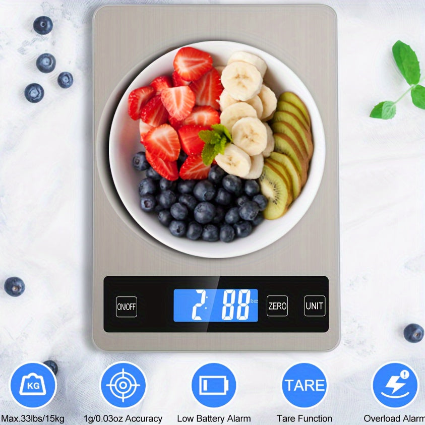 Báscula de Cocina Digital de 15kg | Báscula de Precisión para Alimentos Recargable por USB