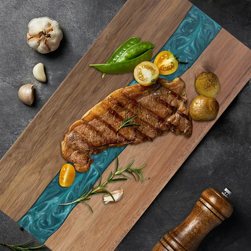 Tabla de cortar de resina para río | Tabla de charcutería y queso de madera de acacia
