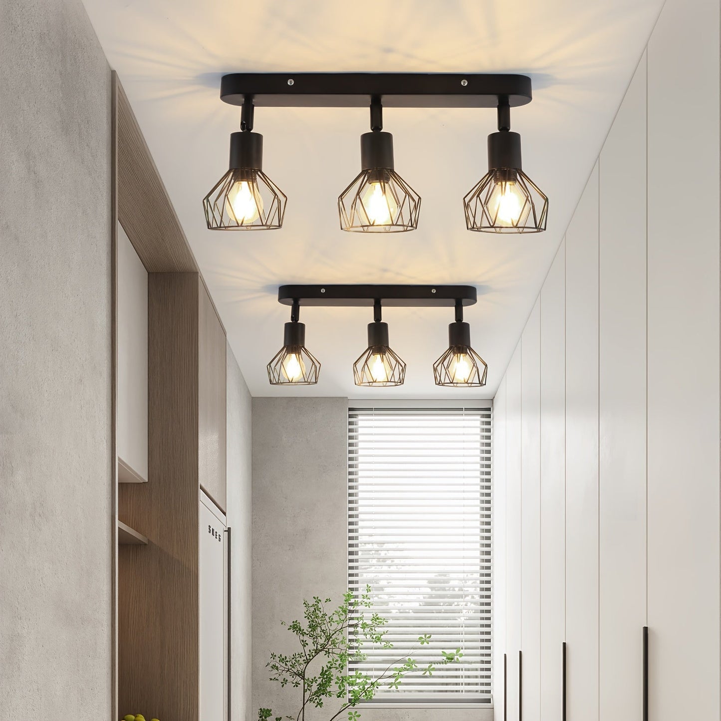 Foco de techo vintage de 3 luces | Lámpara industrial de metal negro
