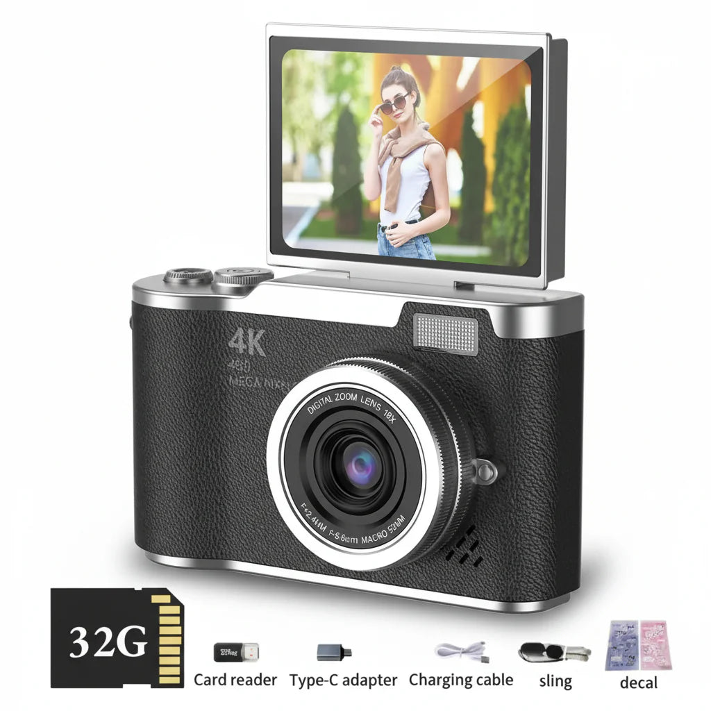Cámara digital 4K pantalla abatible 48MP zoom 8X compacta para foto y video