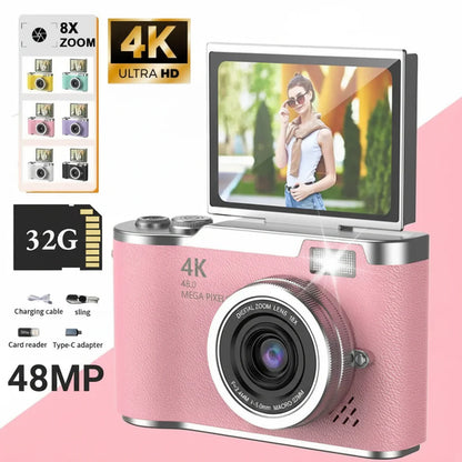 Cámara digital 4K pantalla abatible 48MP zoom 8X compacta para foto y video