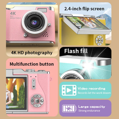 Cámara digital 4K pantalla abatible 48MP zoom 8X compacta para foto y video