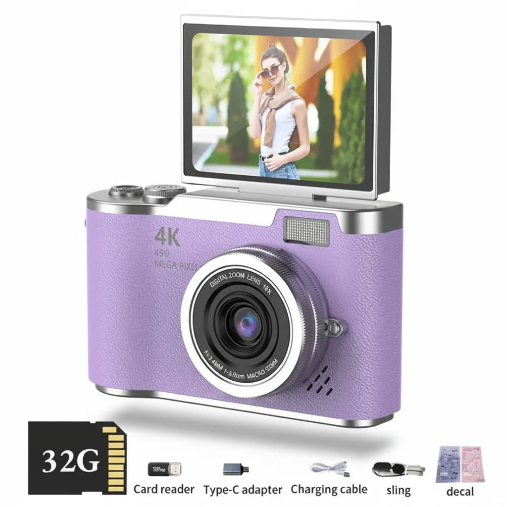 Cámara digital 4K pantalla abatible 48MP zoom 8X compacta para foto y video